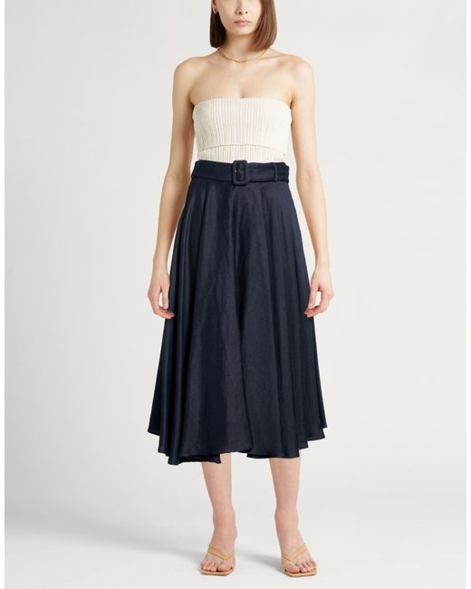 Lardini Blue Midi Skirt Linen, Viscose, Elastane