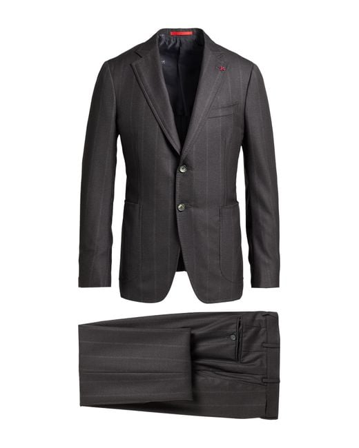 Isaia Black Charcoal Suit Wool for men