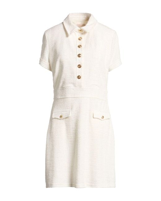 Guess White Ivory Mini Dress Polyester, Cotton, Elastane, Metal Fiber