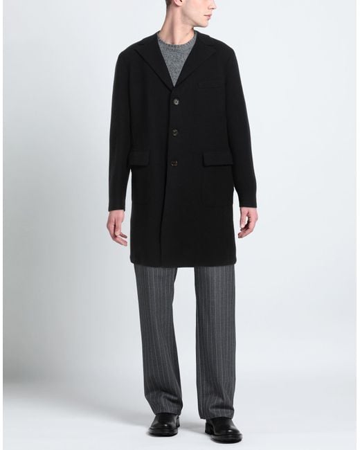 Eleventy Black Midnight Overcoat & Trench Coat Wool, Polyamide, Polyester, Polyurethane for men