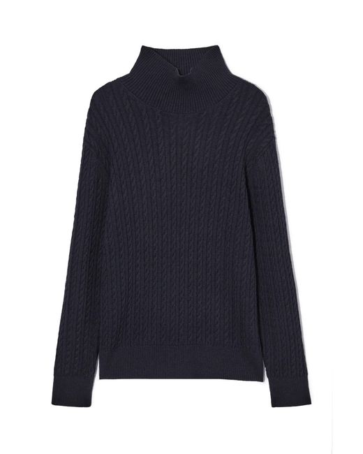 COS Blue Cable-knit Merino Wool Turtleneck Sweater for men