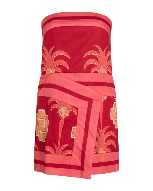 Johanna Ortiz Red Mini Dress Cotton, Polyester
