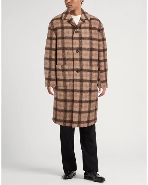 Hevò Brown Camel Coat Wool, Polyester for men