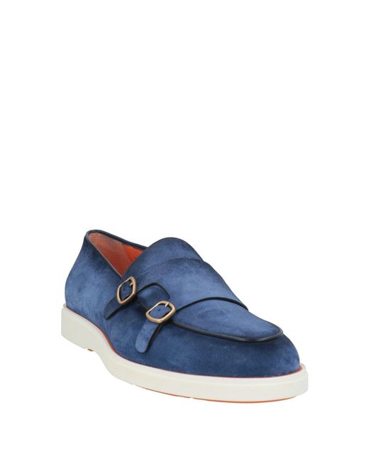 Santoni Blue Double-Buckle Suede Loafers for men