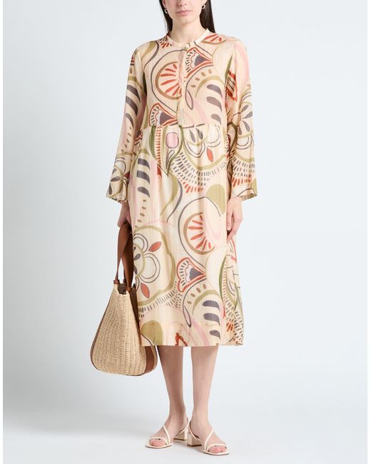 Massimo Alba Natural Cream Midi Dress Cotton, Silk