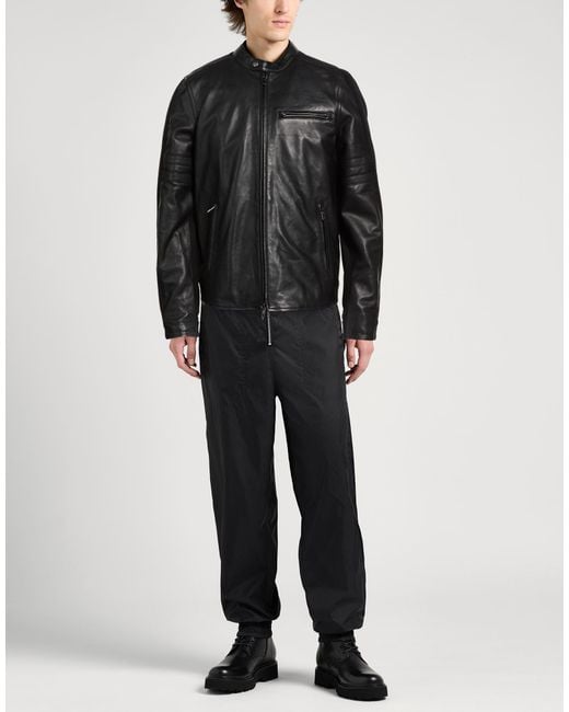 DIESEL Black Jacket Lambskin, Cotton for men