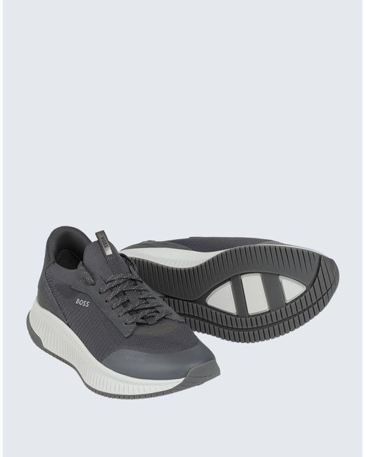 Boss Gray Lead Sneakers Leather, Textile Fibers for men