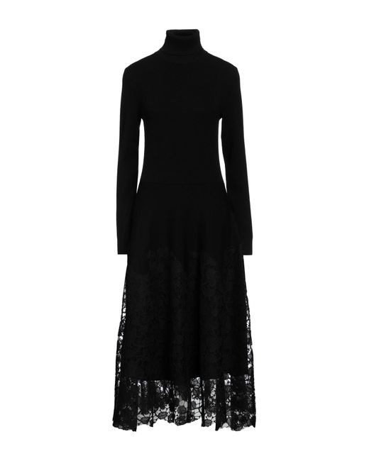 Rochas Black Midi Dress Virgin Wool, Polyester, Acrylic, Wool, Polyamide