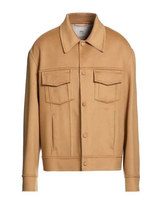 AMI Brown Camel Jacket Wool, Silk for men