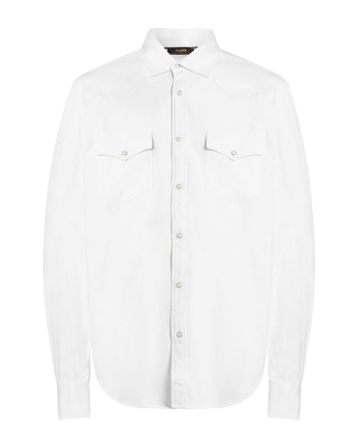 Moorer White Denim Shirt Cotton for men