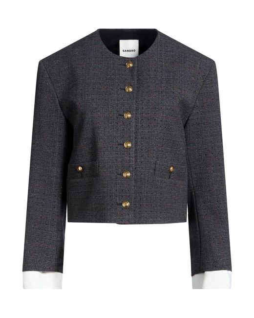 Sandro Blue Charcoal Jacket Polyester, Viscose, Elastane