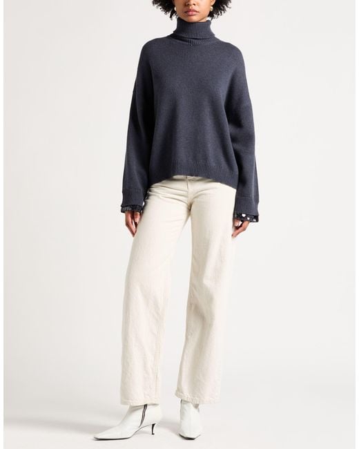 Brunello Cucinelli Blue Turtleneck Virgin Wool, Cashmere, Silk