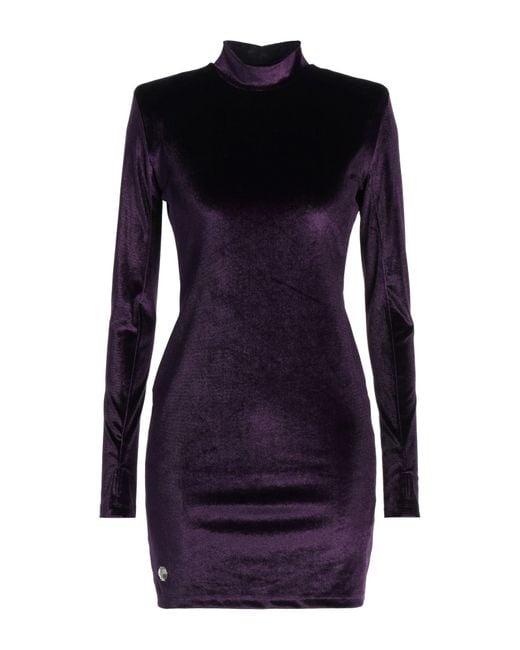 Philipp Plein Blue Mini Dress Polyester, Elastane