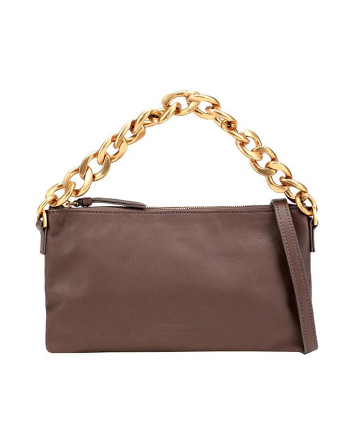 LES VISIONNAIRES Brown Alice Chain Soft Grainy Leather -- Handbag Bovine Leather