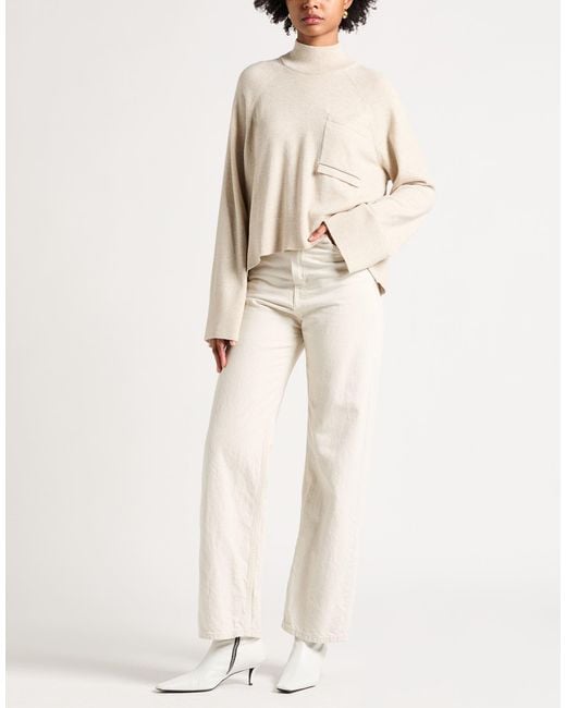 Brunello Cucinelli Natural Turtleneck Virgin Wool, Cashmere, Silk, Brass