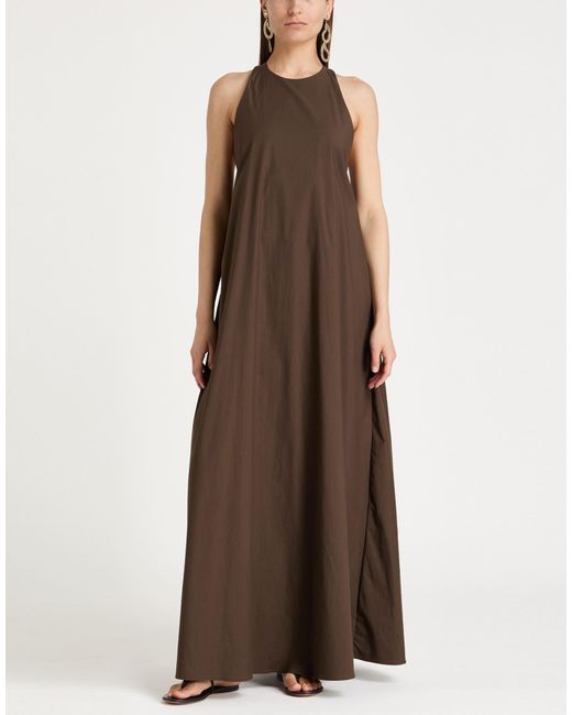 BLUE BROTHERS Brown Maxi Dress Cotton, Polyamide, Elastane