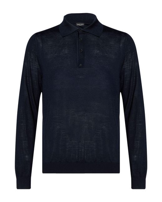 Roberto Collina Blue Polo Shirt Merino Wool for men