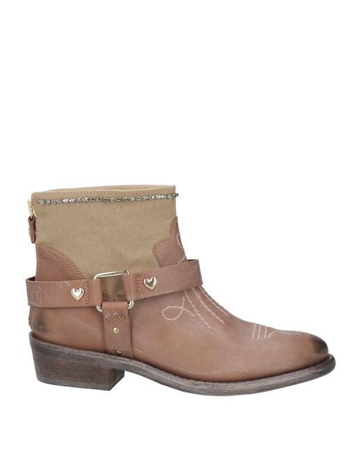 Twin Set Brown Dove Ankle Boots Leather, Textile Fibers
