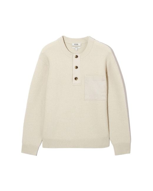 COS White Waffle-knit Henley Jumper for men