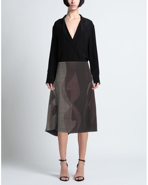 ODEEH Gray Dark Midi Skirt Wool, Virgin Wool, Elastane
