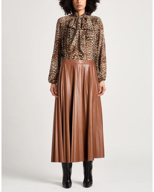 MSGM Brown Midi Skirt Polyester, Polyurethane