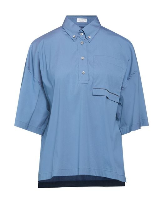 Brunello Cucinelli Blue Slate Top Cotton, Polyamide, Elastane, Brass