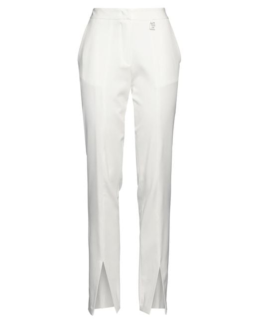 Gaelle Paris White Pants Polyester, Elastane