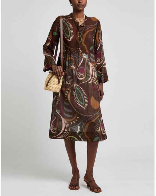Massimo Alba Brown Midi Dress Cotton, Silk