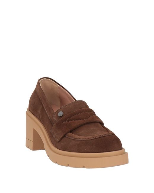 Pollini Brown Camel Loafers Leather