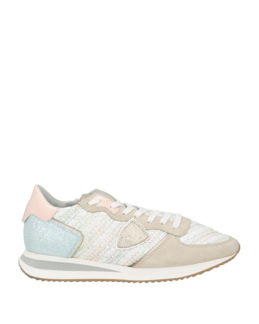 Philippe Model White Sneakers Leather, Natural Raffia