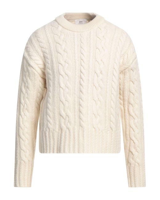 AMI White Cable-knit Crew-neck Jumper for men