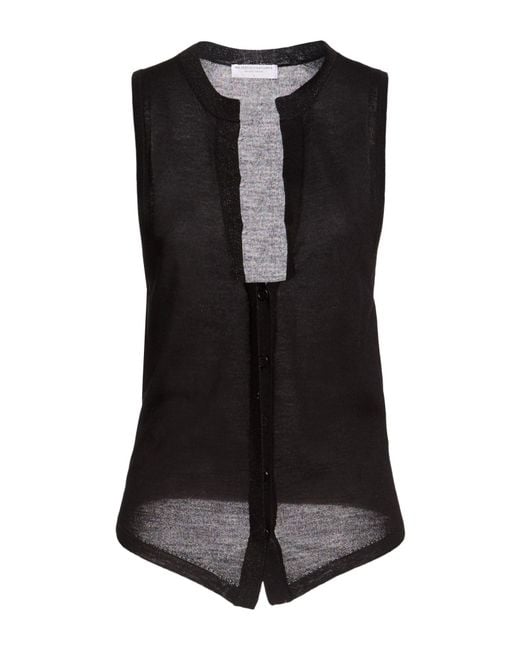 Majestic Filatures Black Tailored Vest Merino Wool, Silk, Metallic Fiber