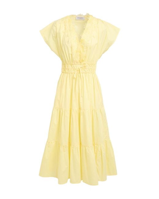 ERMANNO FIRENZE Yellow Midi Dress Cotton, Polyester, Polyamide