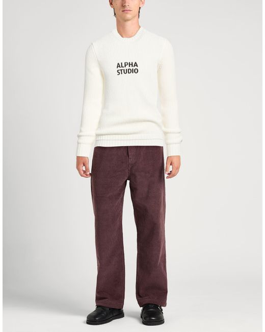 Alpha Studio White Ivory Sweater Cotton, Polyamide for men