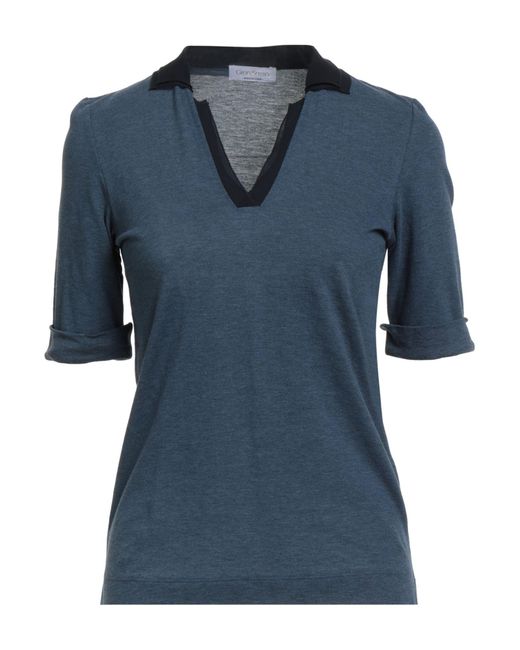 Gran Sasso Blue Polo Shirt Cotton, Silk