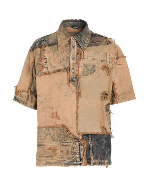 Dolce & Gabbana Natural Denim Shirt Paper, Elastane for men