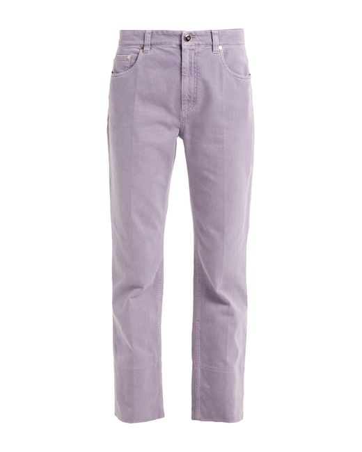 Brunello Cucinelli Purple Light Jeans Cotton, Elastane, Soft Leather, Brass