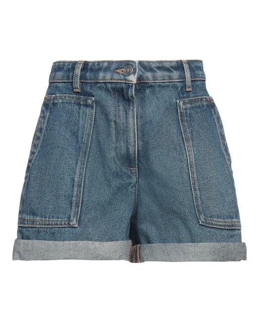 Valentino Garavani Blue Denim Shorts Cotton, Calfskin
