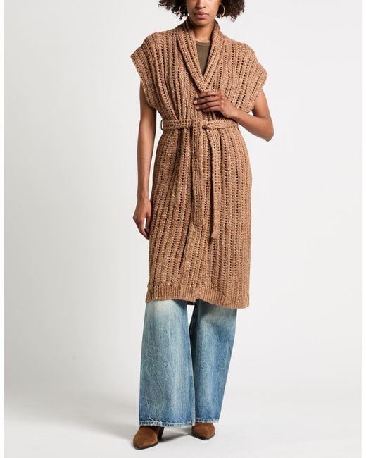 Brunello Cucinelli Brown Camel Cardigan Silk, Linen, Polyamide, Polyester