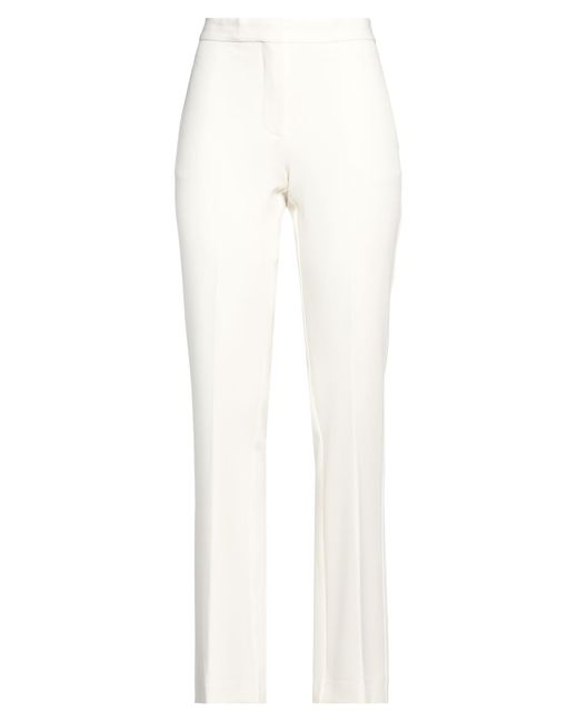 Semicouture White Ivory Pants Polyester, Elastane