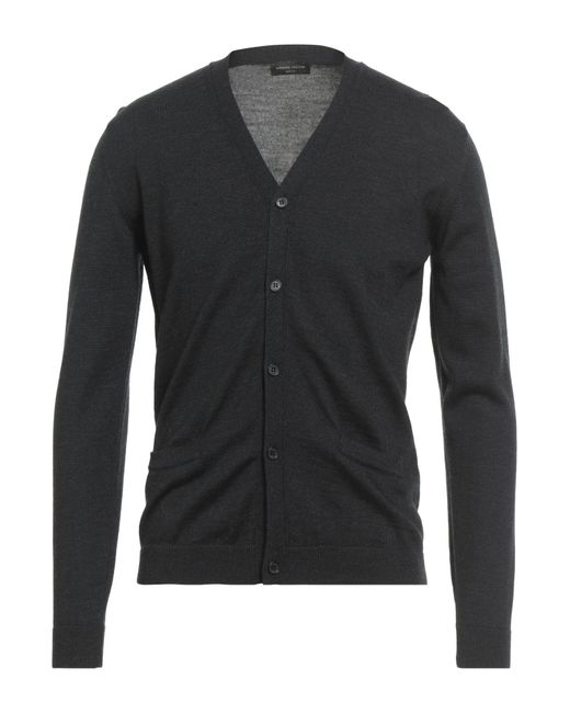 Roberto Collina Black Charcoal Cardigan Merino Wool for men