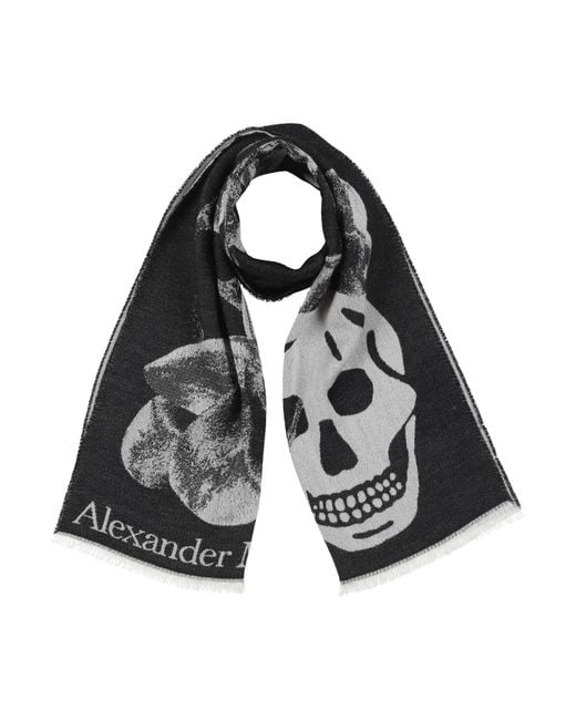 McQueen Black Scarf Wool, Silk for men