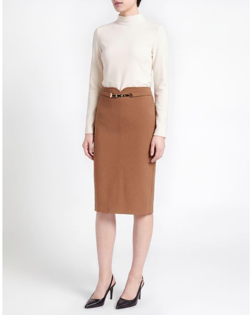 SIMONA CORSELLINI Brown Midi Skirt Polyester, Viscose, Cotton, Elastane