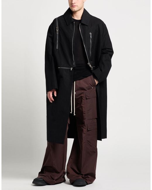Rick Owens Black Overcoat & Trench Coat Cotton for men