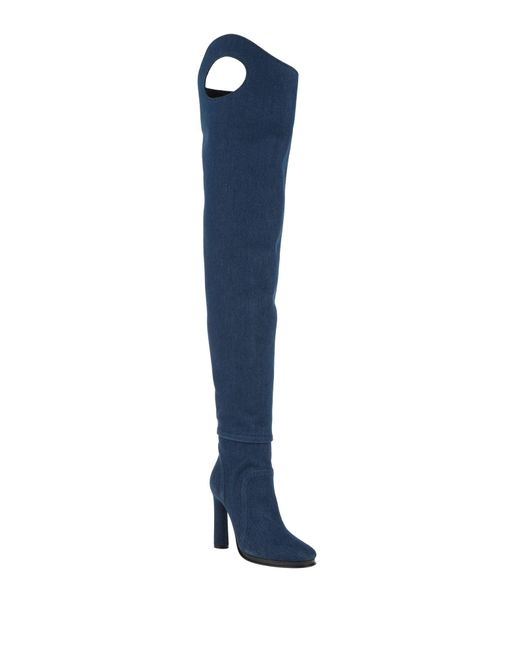 Burberry Blue Wader Porthole Detail Topstitched Denim Boot