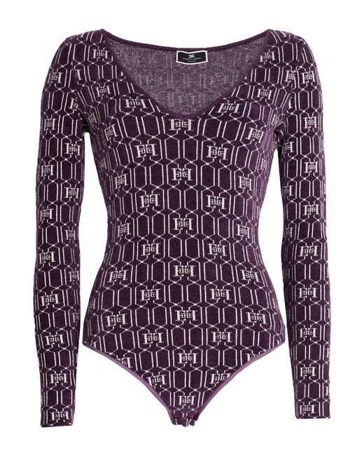 Elisabetta Franchi Purple Bodysuit Polyamide, Viscose, Polyester