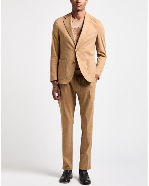 Eleventy Natural Camel Suit Polyester, Elastane for men