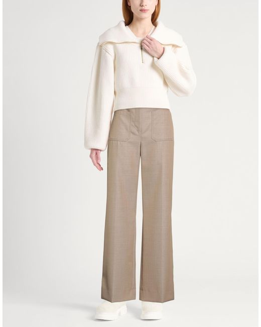 Victoria Beckham Natural Camel Pants Virgin Wool