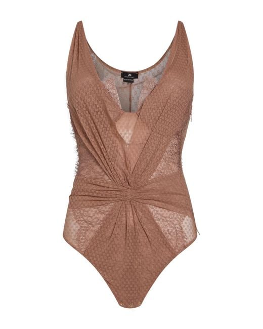 Elisabetta Franchi Brown Blush Bodysuit Polyamide, Elastane