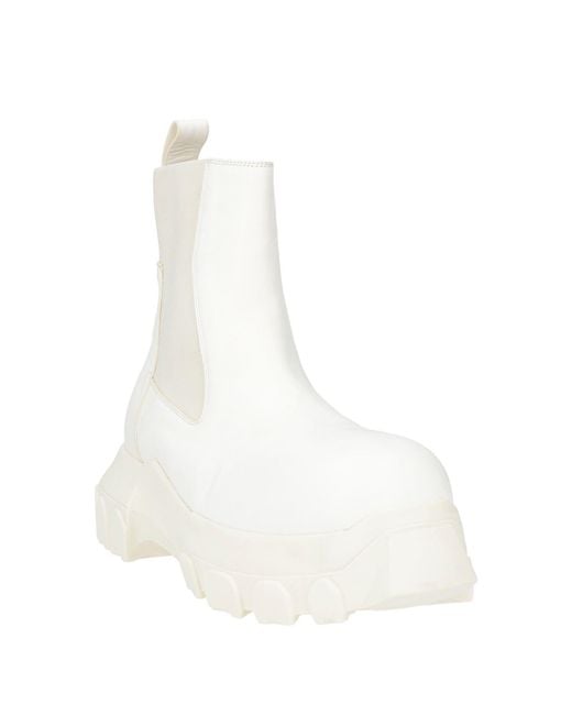 Rick Owens White Cream Ankle Boots Leather